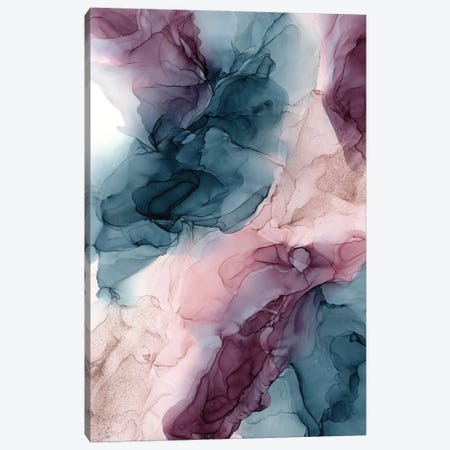 Pastel Plum, Deep Blue, Blush And Gold Flowing Abstract Canvas Print #EZK63} by Elizabeth Karlson Canvas Print