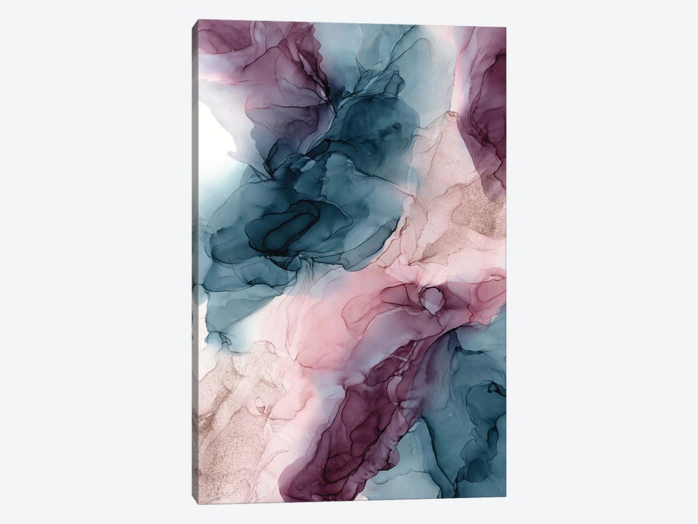 Pastel Plum, Deep Blue, Blush And Gold Flowing Abstract by Elizabeth Karlson 1-piece Canvas Print