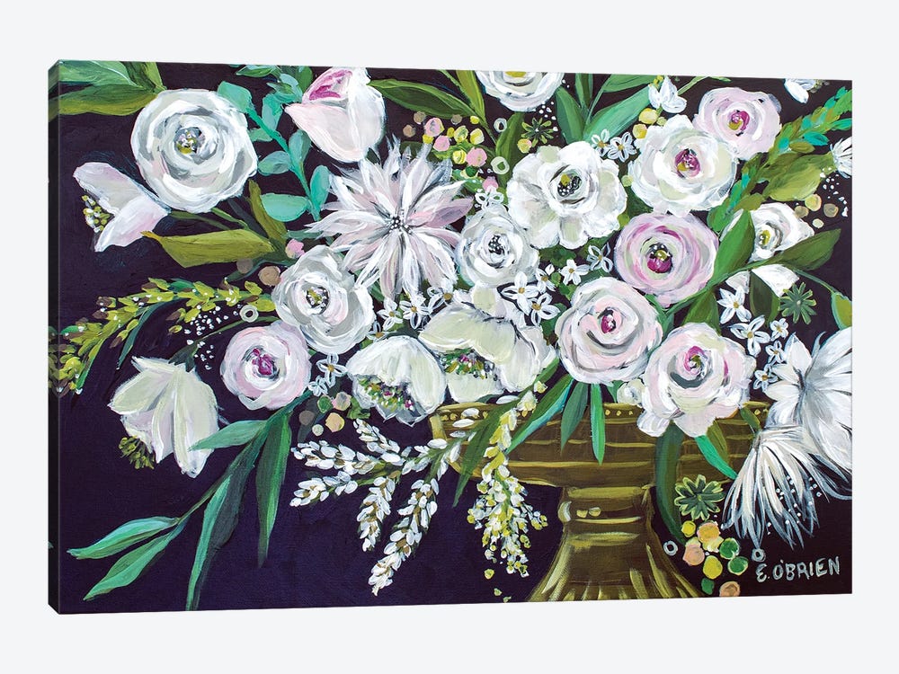 White Vase Flowers by Elizabeth O'Brien 1-piece Canvas Art Print