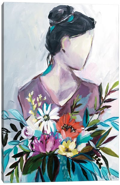 Girl With Flowers Canvas Art Print - Elizabeth O'Brien