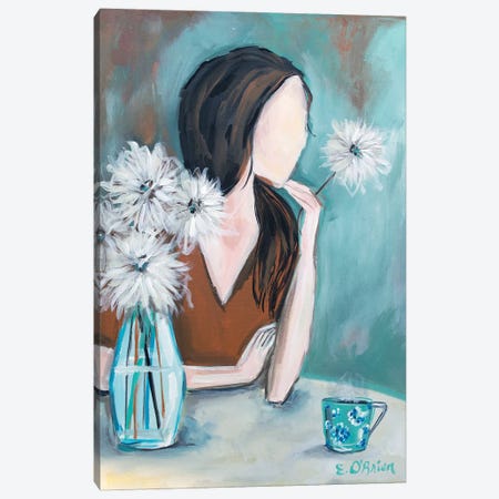 Girl At Table And Vase Canvas Print #EZO31} by Elizabeth O'Brien Canvas Artwork
