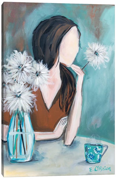 Girl At Table And Vase Canvas Art Print - Elizabeth O'Brien
