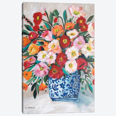 Poppies Chinoiserie Vase Canvas Print #EZO8} by Elizabeth O'Brien Canvas Artwork
