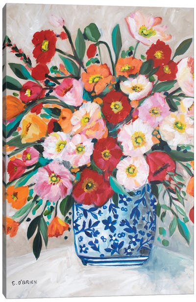 Poppies Chinoiserie Vase Canvas Art Print - Chinoiserie Art