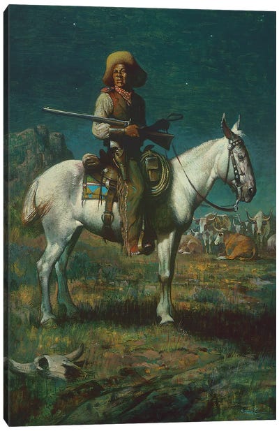 On Night Watch Canvas Art Print - Cowboy & Cowgirl Art