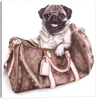 Puddog In Lv Bag Canvas Art Print - Pet Obsessed