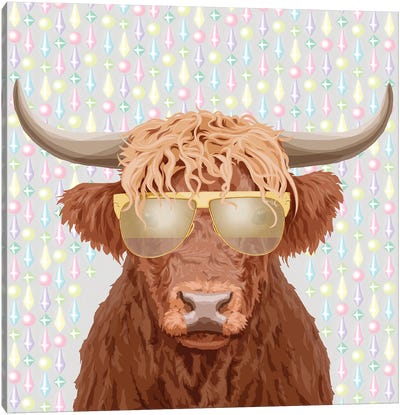 Ox In Tom Ford Glasses Canvas Art Print - Highland Cow Art