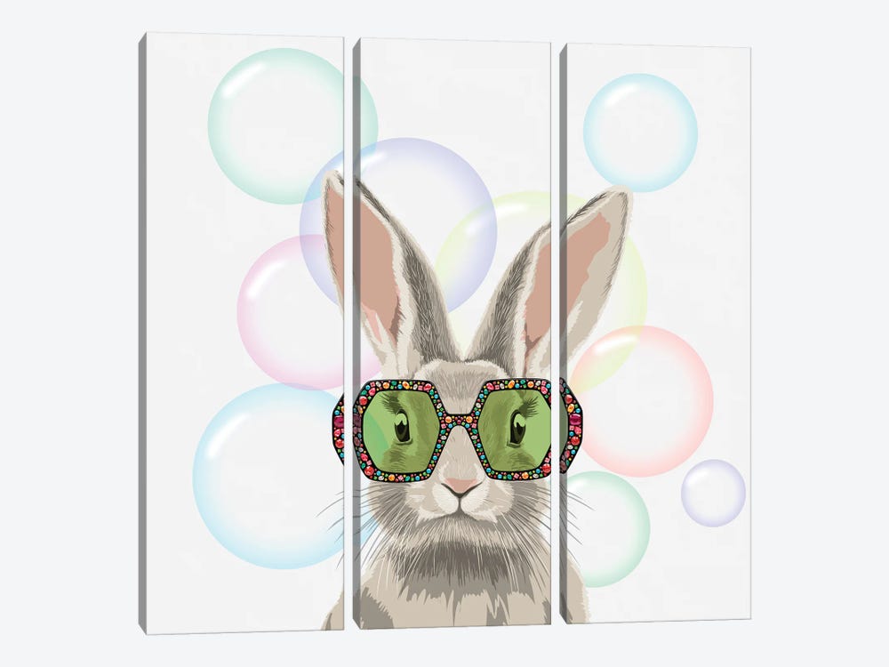 Winter Bunny In Gucci Glasses by Elizaveta Molchanova 3-piece Canvas Art Print