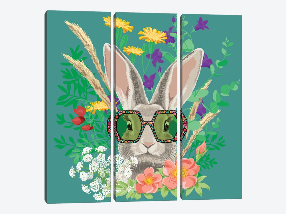 Summer Bunny In Gucci Glasses by Elizaveta Molchanova 3-piece Canvas Art