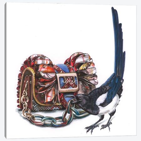 Magpie With Burberry Bag Canvas Print #EZV40} by Elizaveta Molchanova Canvas Artwork