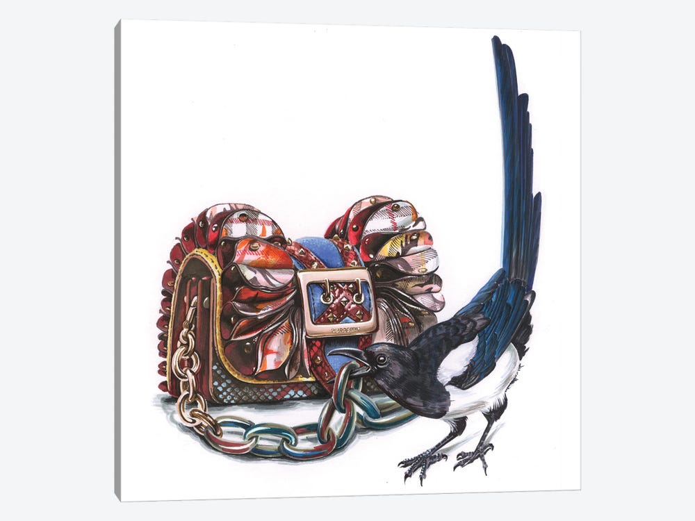Magpie With Burberry Bag by Elizaveta Molchanova 1-piece Canvas Wall Art