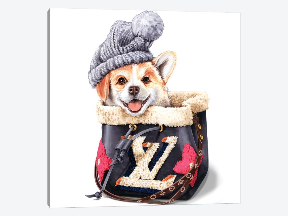 Elizaveta Molchanova Canvas Art Prints - Corgi in Hat and LV Bag ( Animals > Dogs > Corgis art) - 37x37 in