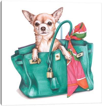 Chihuahua Jane In Hermes Birkin Bag Canvas Art Print - Pet Obsessed
