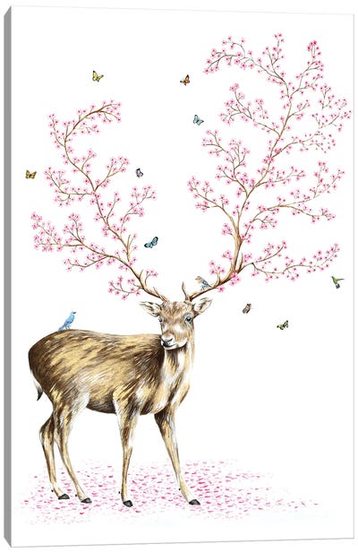 Cherry Blossom Deer Canvas Art Print
