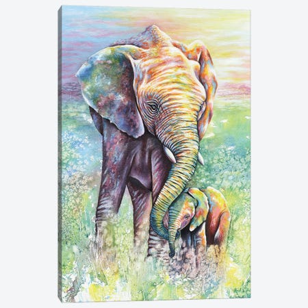 Mother & Baby Elephant Rainbow Colors Canvas Print #FAB33} by Michelle Faber Canvas Print