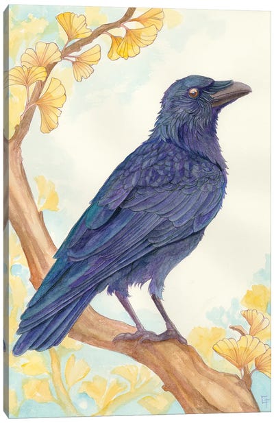 Perching Crow Canvas Art Print - Crow Art