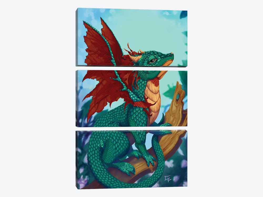 Scarlet Winged Dragon by Might Fly Art & Illustration 3-piece Canvas Print