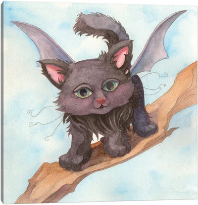 Bat Cat Canvas Art Print - Might Fly Art & Illustration