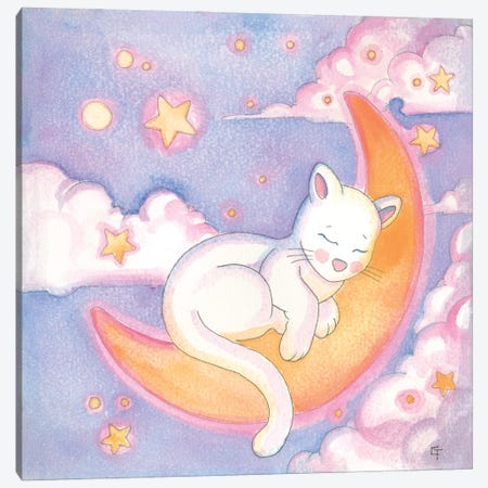 Sleepy Kitty Canvas Print #FAI131} by Might Fly Art & Illustration Canvas Wall Art