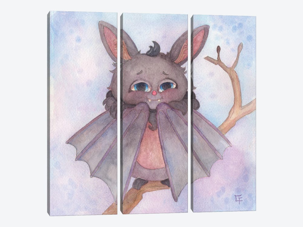 Cuddly Bat by Might Fly Art & Illustration 3-piece Canvas Art Print