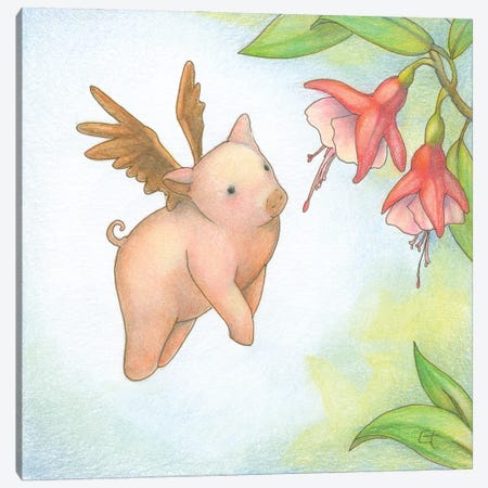 Humming Pig Canvas Print #FAI13} by Might Fly Art & Illustration Canvas Artwork