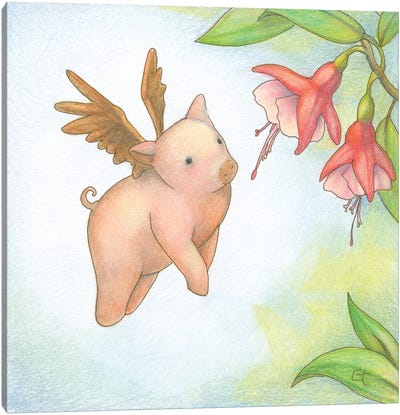 Humming Pig Canvas Art Print - Might Fly Art & Illustration