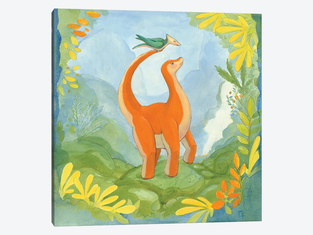 Cuddly Brontosaurus by Might Fly Art & Illustration 1-piece Canvas Wall Art