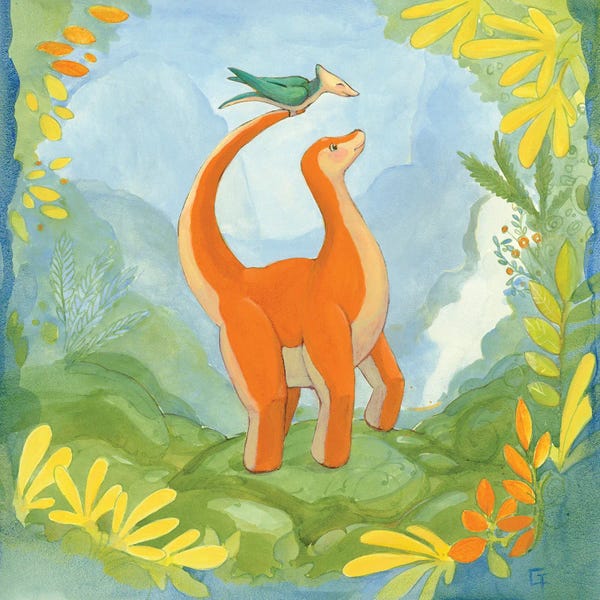 Kids Dinosaur Art: Cuddly Brontosaurus by Might Fly Art & Illustration