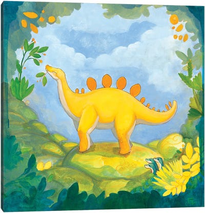 Cuddly Stegosaurus Canvas Art Print - Kids Dinosaur Art