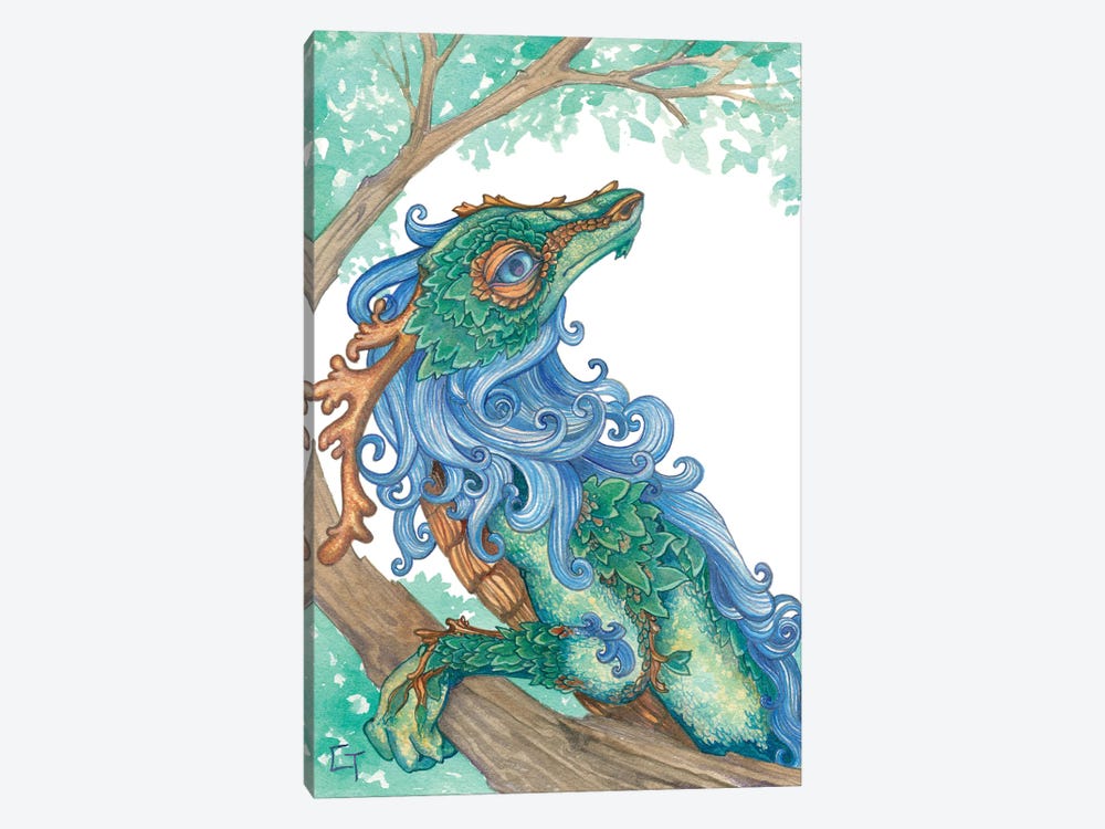 Blue Maned Dragon by Might Fly Art & Illustration 1-piece Canvas Wall Art