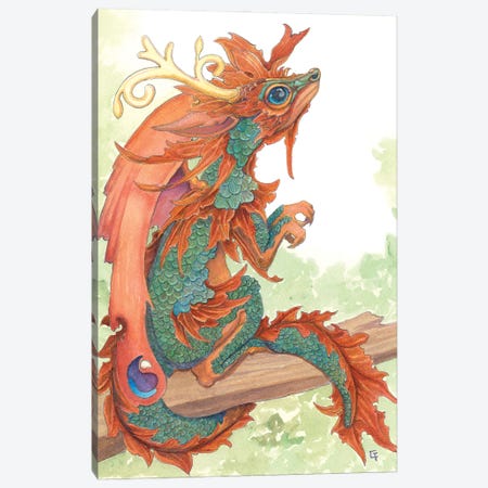 Fallen Leaf Dragon Canvas Print #FAI33} by Might Fly Art & Illustration Canvas Artwork
