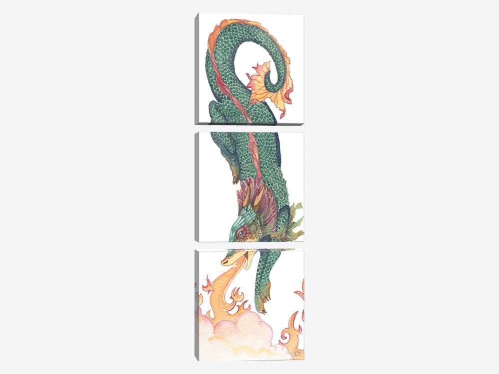 Green Crested Dragon by Might Fly Art & Illustration 3-piece Canvas Art Print