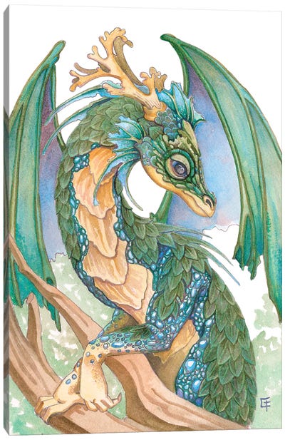 Pearl Sided Dragon Canvas Art Print - Might Fly Art & Illustration