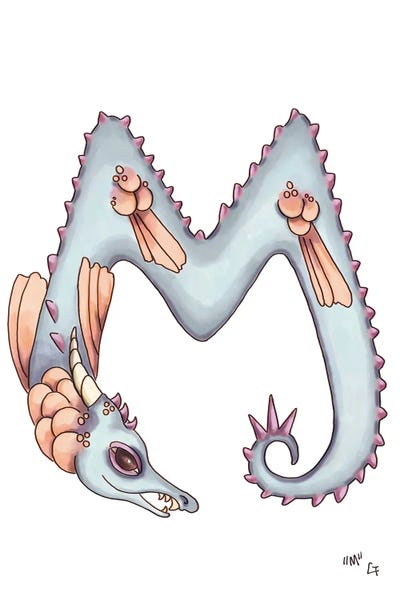 The Letter M: Monster Letter M by Might Fly Art & Illustration