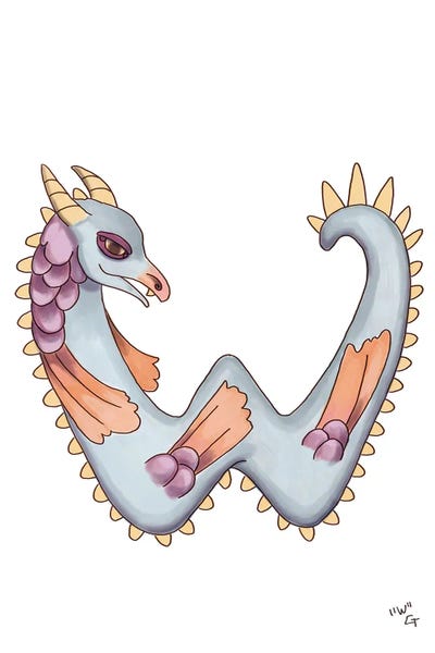 Kids Educational Art: Monster Letter W by Might Fly Art & Illustration