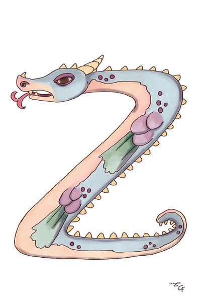 Kids Educational Art: Monster Letter Z by Might Fly Art & Illustration