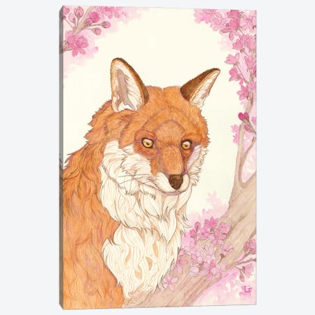 Fox And Blossoms Canvas Print #FAI98} by Might Fly Art & Illustration Canvas Wall Art