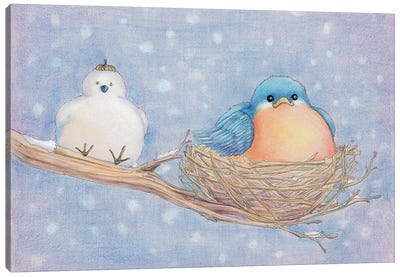 Lonely Blue Bird Canvas Art Print - Snow Art