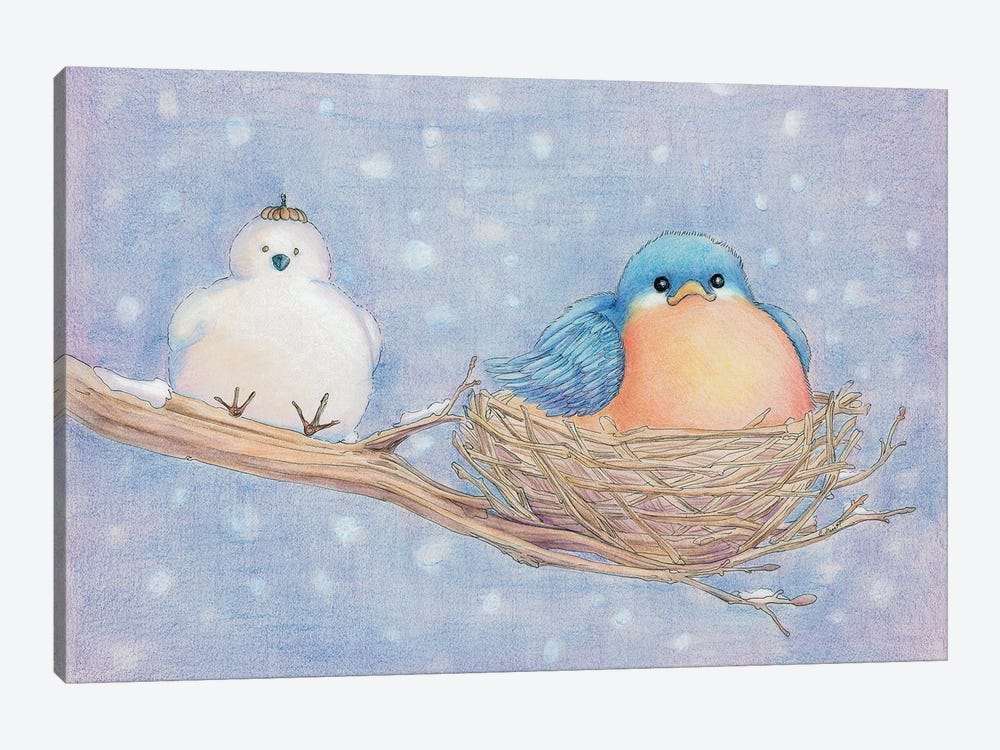 Lonely Blue Bird by Might Fly Art & Illustration 1-piece Canvas Art