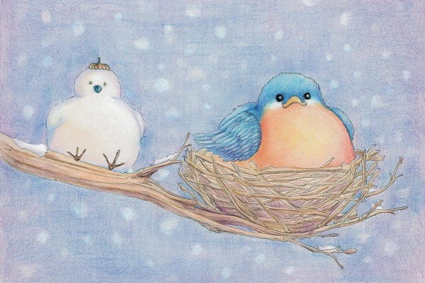 Snow: Lonely Blue Bird by Might Fly Art & Illustration