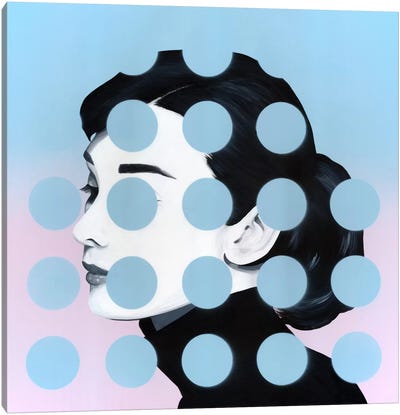 Audrey Canvas Art Print - Black, White & Blue Art