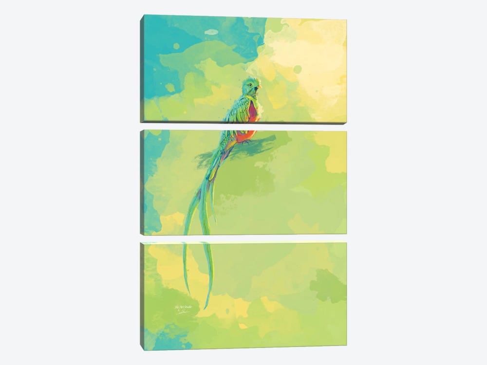 Resplendent Quetzal - Bird Digital Painting by Flo Art Studio 3-piece Canvas Print