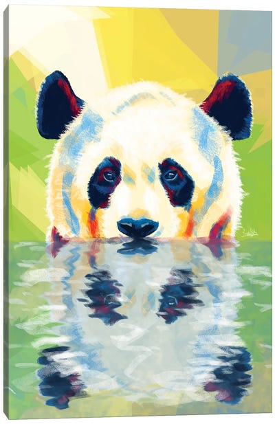 Panda Taking A Bath Canvas Art Print - Panda Art