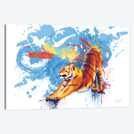 Stretching Tiger Canvas Print #FAS45} by Flo Art Studio Canvas Wall Art