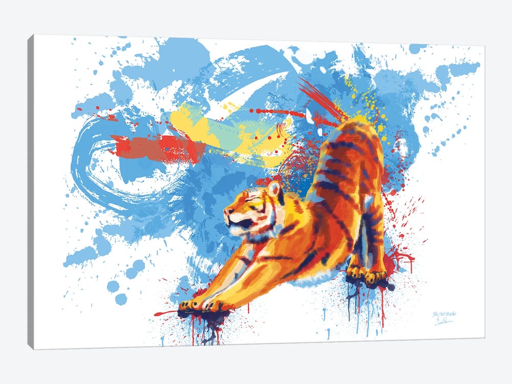 Stretching Tiger by Flo Art Studio 1-piece Canvas Wall Art
