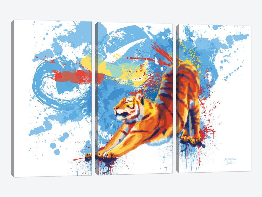 Stretching Tiger by Flo Art Studio 3-piece Canvas Art