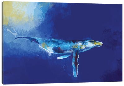 Deep Blue Whale Canvas Art Print - Kids Ocean Life Art