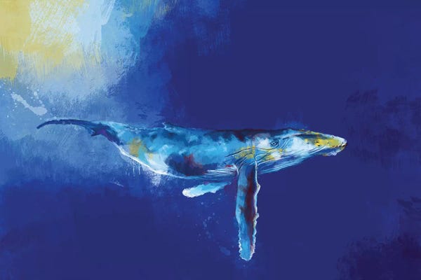 Kids Ocean Life Art: Deep Blue Whale by Flo Art Studio