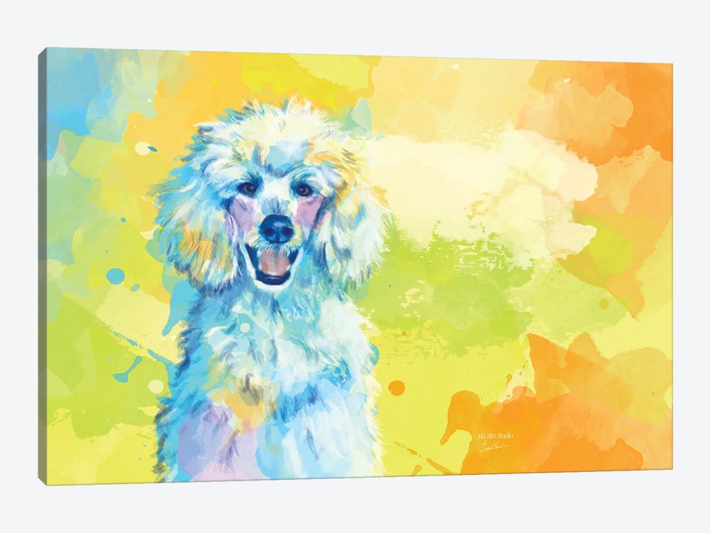 Vibrant Life Of A White Poodle by Flo Art Studio 1-piece Canvas Art Print