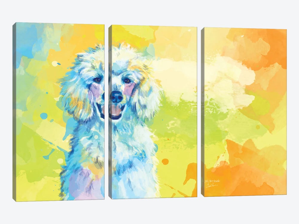 Vibrant Life Of A White Poodle by Flo Art Studio 3-piece Canvas Art Print